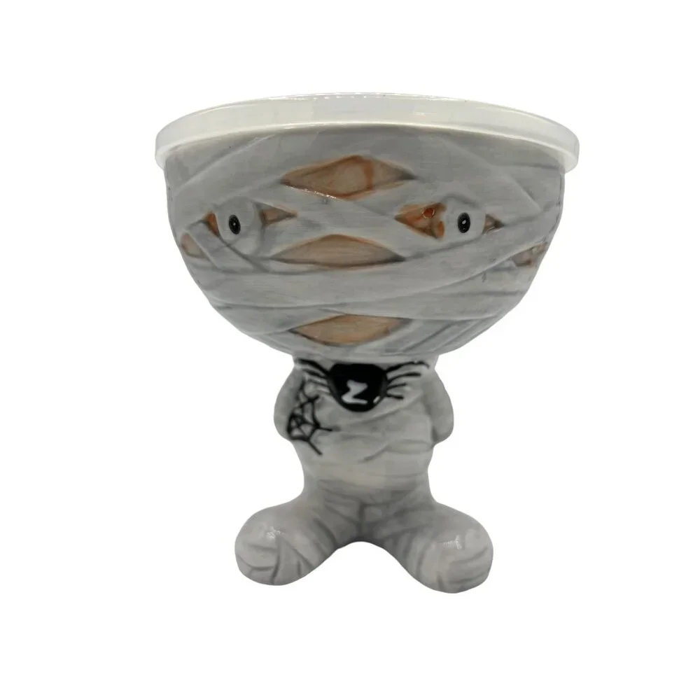 Mummy Halloween Goblet Bowl with Steamer Lid Wine Glass Ceramic 5.75